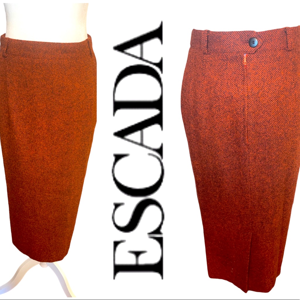 Escada By Margaretha Ley- Vintage 1980’s Tweed Skirt. Zipper Back. Size 38